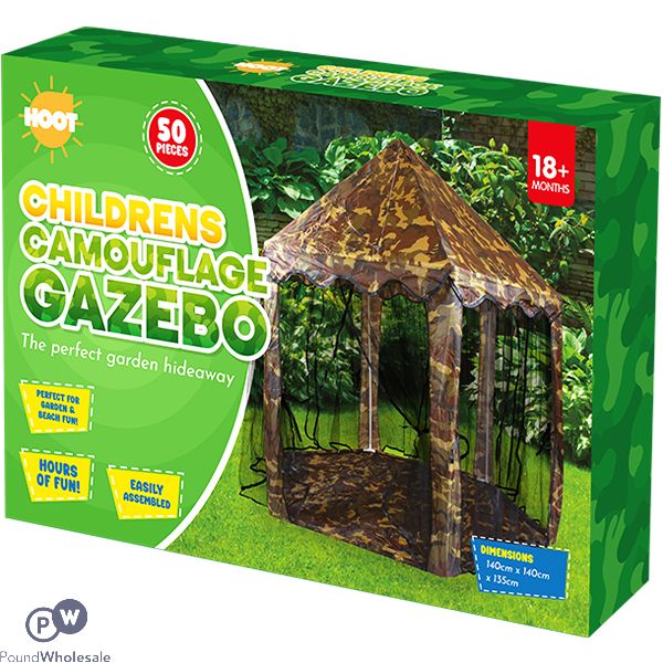 Hoot Children's Camouflage Outdoor Gazebo 140cm X 140cm X 135cm