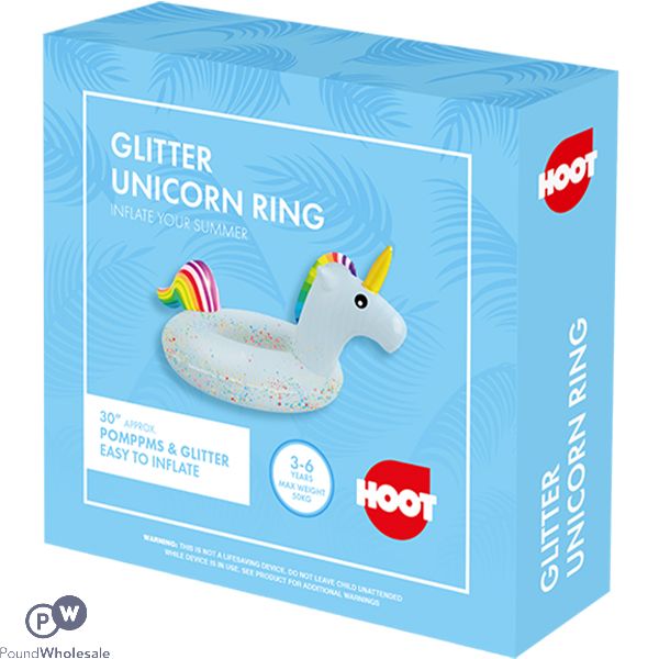Hoot Inflatable Glitter Kids Unicorn Swim Ring 30"