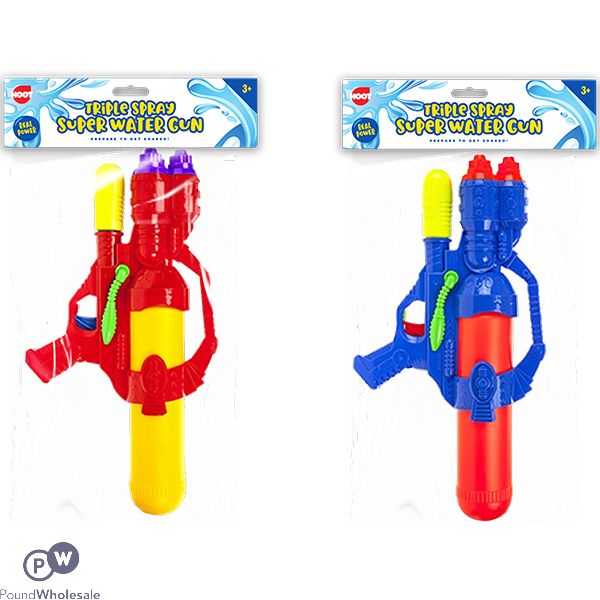 Hoot Super Pump Triple Spray Water Gun Assorted Colours