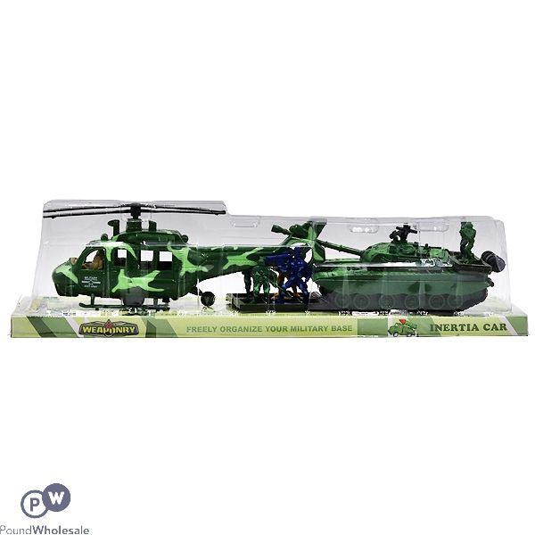 Friction Military Chopper, Tank & Soldiers Boxed