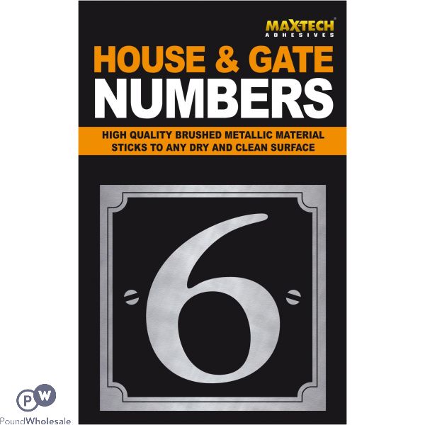 Adhesive House And Gate Number Black With Silver Number 6