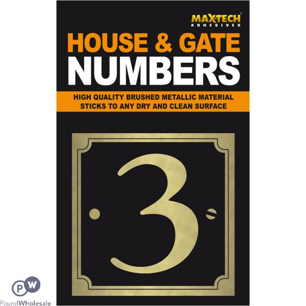 Adhesive House And Gate Number Black With Gold Number 3
