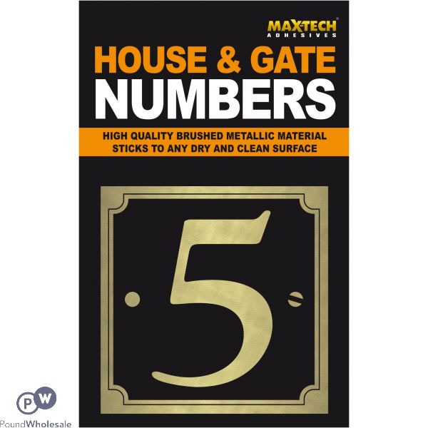Adhesive House And Gate Number Black With Gold Number 5