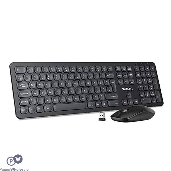 Victsing Black Wireless Keyboard & Mouse Set