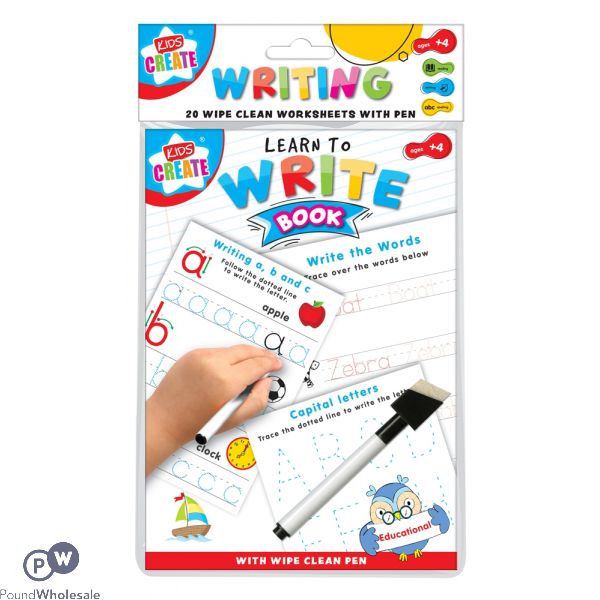 Kids Create Educational A5 20 Write Wipe Clean Sheets With Pen