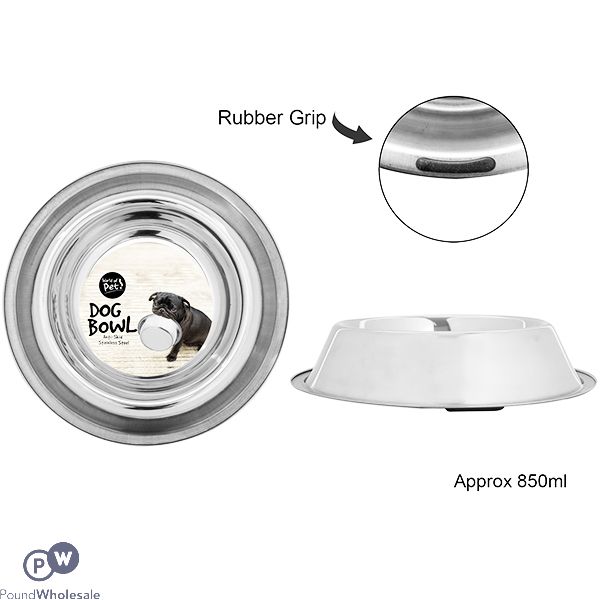 World Of Pets Stainless Steel Anti-Skid Dog Bowl 850ml
