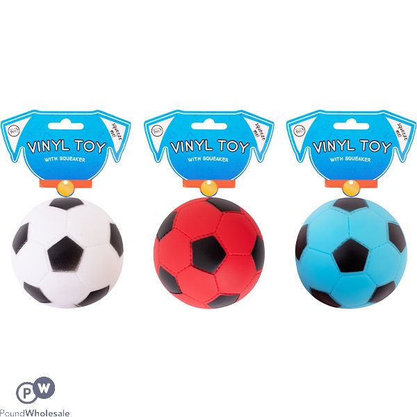 World Of Pets Vinyl Squeaky Football Dog Toy 7.5cm Assorted Colours
