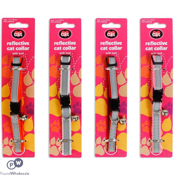 World Of Pets Reflective Cat Collar With Bell 4 Assorted Colours