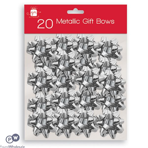 Giftmaker Metallic Gift Bows Silver 20 Pack