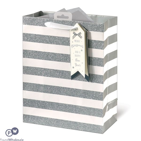 Giftmaker Silver Stripe Christmas Gift Bag Large
