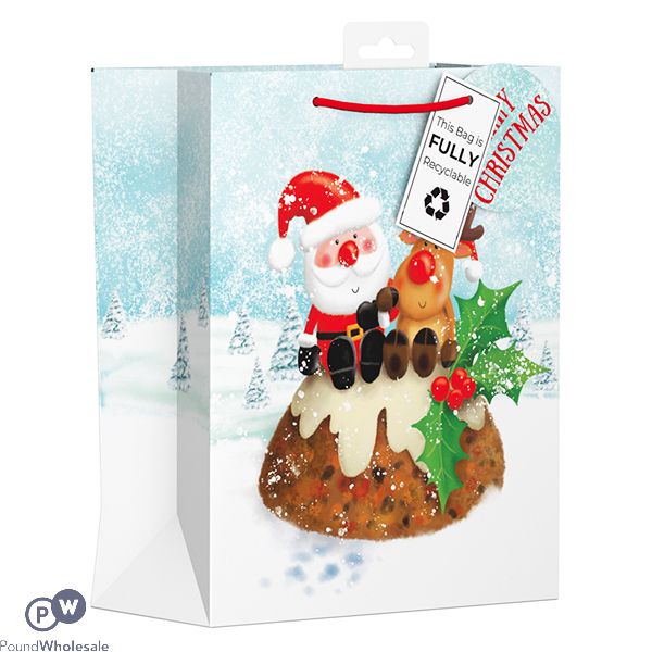 Giftmaker Santa & Reindeer Christmas Pudding Gift Bag Medium