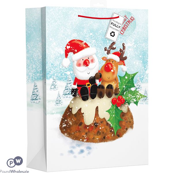 Giftmaker Santa & Reindeer Christmas Pudding Gift Bag Xl