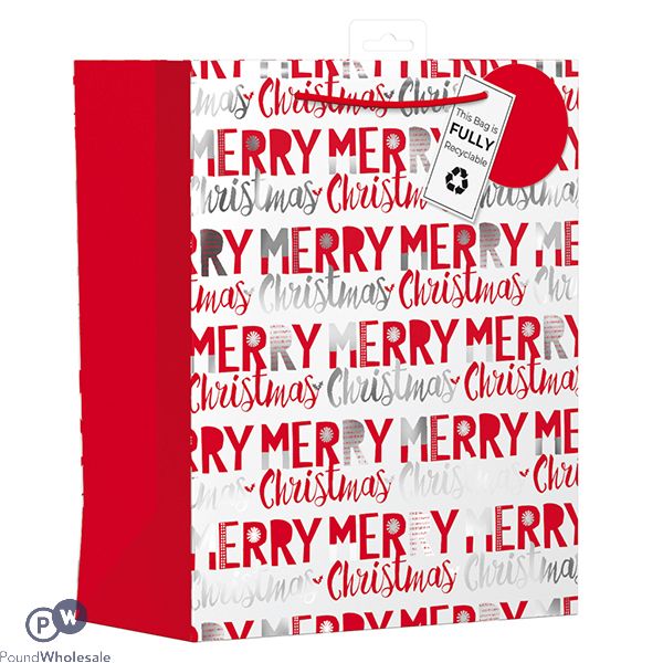 Giftmaker Red & Silver Merry Christmas Gift Bag Large