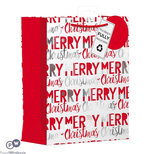 Giftmaker Red & Silver Merry Christmas Gift Bag Medium