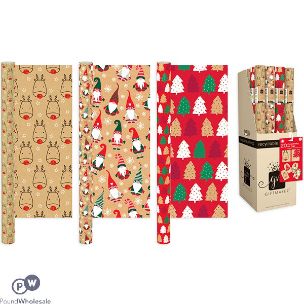 Giftmaker Christmas Kraft Festive Fun Gift Wrap 2m CDU Assorted