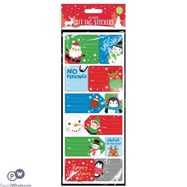Christmas Assorted Sticky Gift Tags 120 Pack