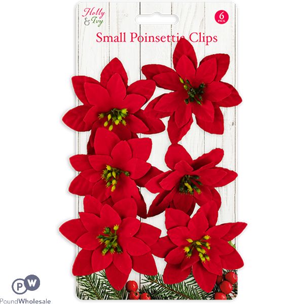 Christmas Small Poinsettia Flower Clips 6 Pack