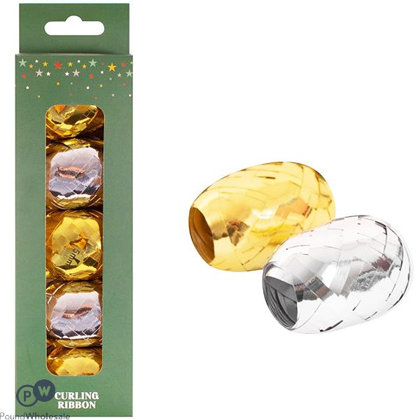 Christmas Gold & Silver Foil Curling Ribbon 5 Pack