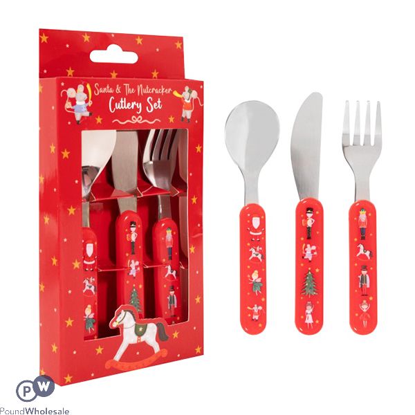 Christmas Santa & The Nutcracker Kids Cutlery Set 3pc