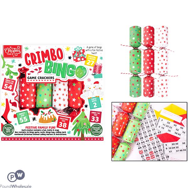 Christmas Crimbo Bingo Game Crackers 6 Pack 9"