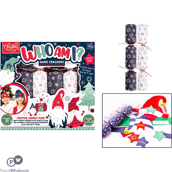 Christmas Who Am I Game Crackers 6 Pack 9"