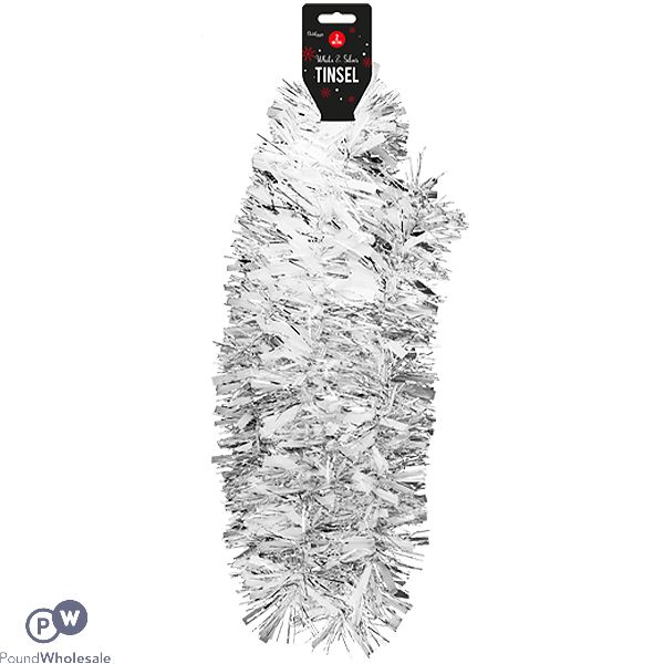 Christmas White & Silver Tinsel 2m