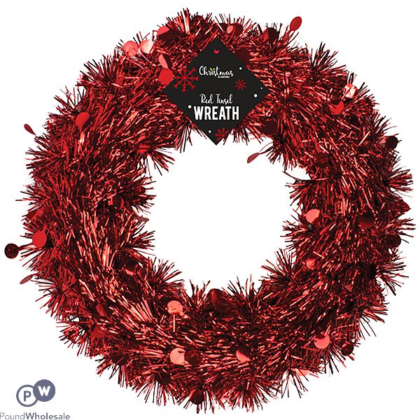 Christmas Red Tinsel Wreath 28cm