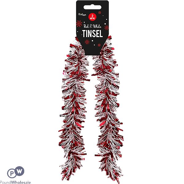 Christmas Red & White Tinsel 2m