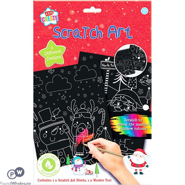 Kids Create Rainbow Colours Christmas Scratch Art Set