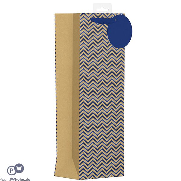 Blue & Gold Stripes Gift Bag Bottle