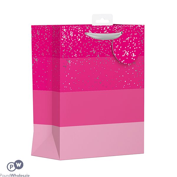 Pink & Silver Stripes Gift Bag Medium