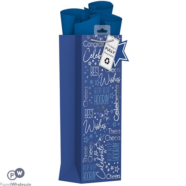 Giftmaker Blue Text Celebration Gift Bag Bottle