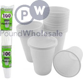 White Plastic Cups 100 Pack 