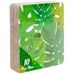 Green Leaves Beer Mat Coasters 10cm 10 Pack