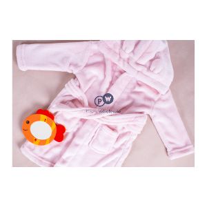 Hugs & Kisses Soft Flannel Pink Baby Hooded Robe