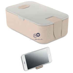 Wheat Straw Pp Grey & Beige Lunch Box With Phone Stand