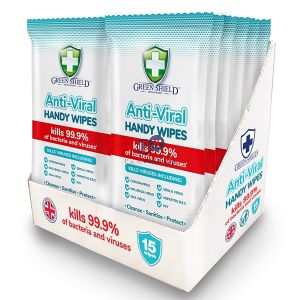 Green Shield Anti-viral Handy Wipes 15 Pack Cdu
