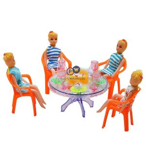 Dining Table With Dolls, Chairs & Dining Accessories Play Set Unboxed