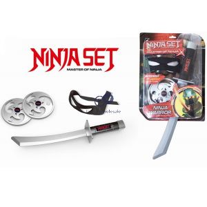 Ninja Eye-mask, Ninja Sword & Ninja Stars Set In Black