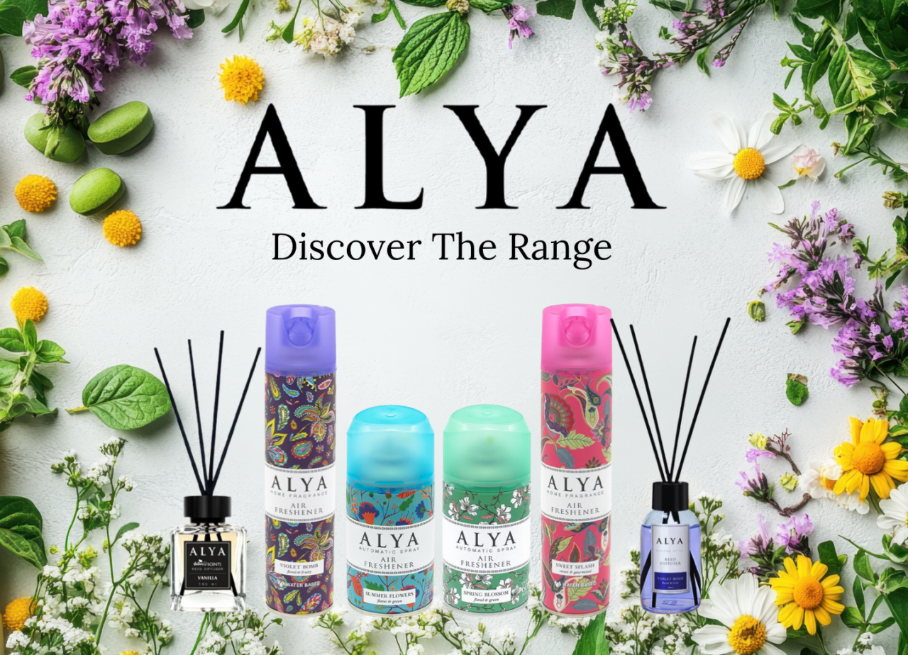 A marketing banner for Alya home fragrances by Pound Wholesale